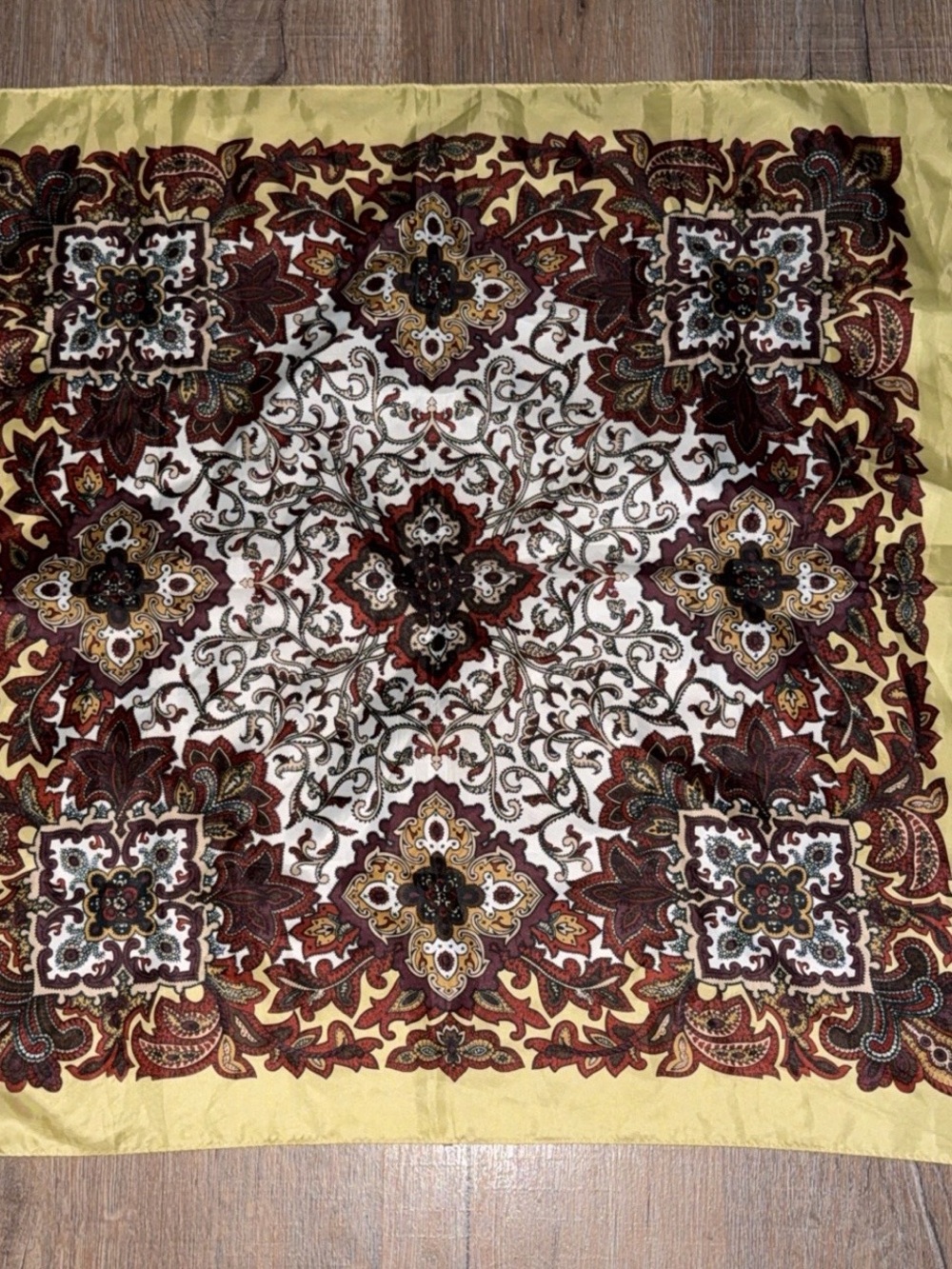 totes Paisley Medallion Square Scarf in Yellow, Red and Cream